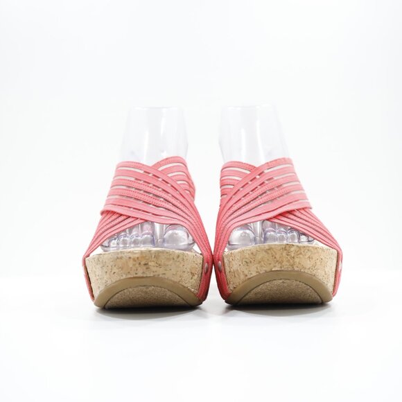 Lucky Brand Miller-2 Pink Mesh 4" Cork Wedge Heel Sandals - 10 - Picture 2 of 7